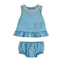 EMBROIDERED DENIM PINAFORE SET