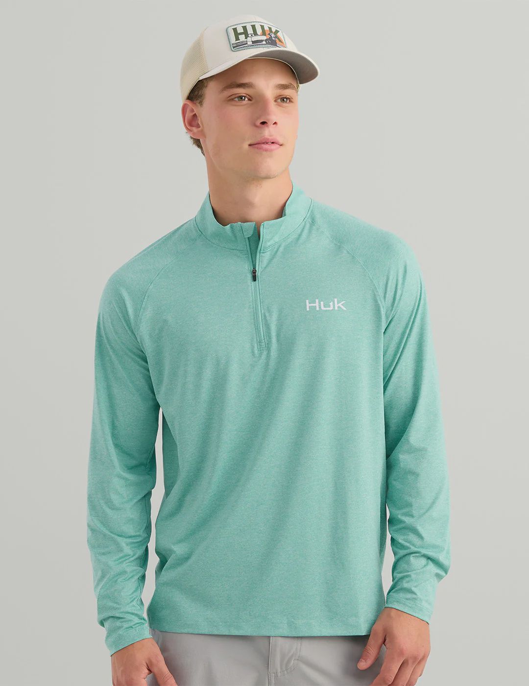 HUK AIRWEIGHT 1/4 ZIP PULLOVER-MRN BLUE HEATHER