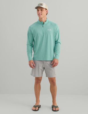 HUK AIRWEIGHT 1/4 ZIP PULLOVER-MRN BLUE HEATHER