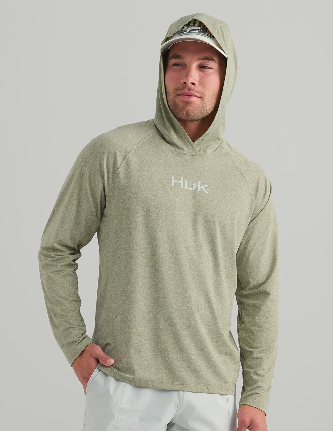 HUK AIRWEIGHT LS HOODIE-SEAGRASS HEATHER