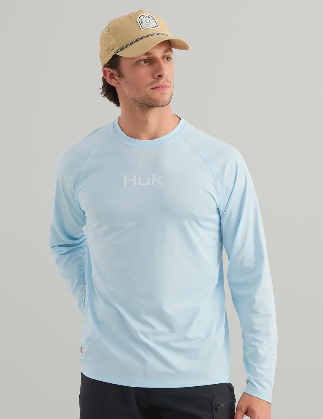 HUK AIRWEIGHT LS CREW-CSTL DRFT HEATHER
