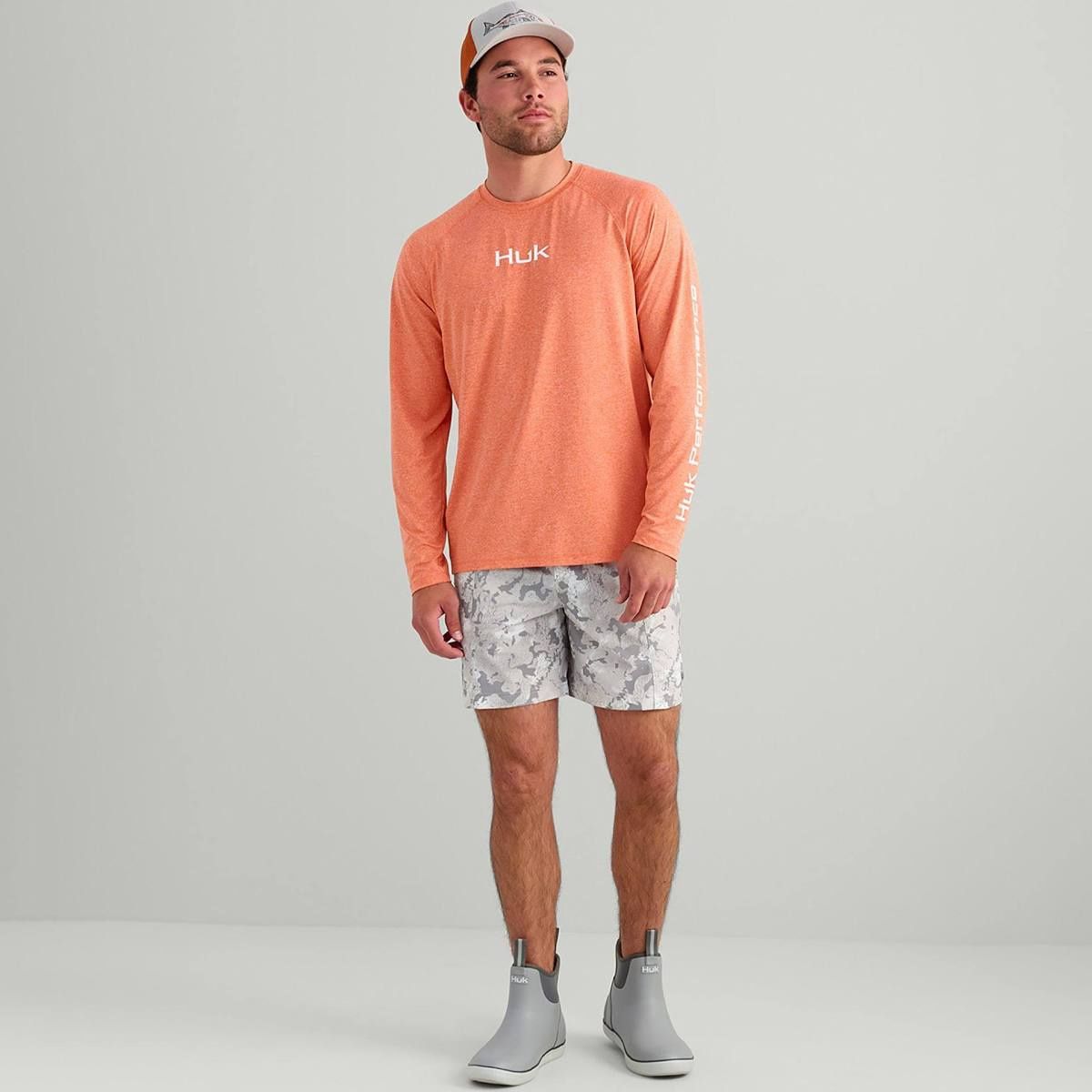 HUK AIRWEIGHT LS CREW- DUSTY ORNG HEATHER