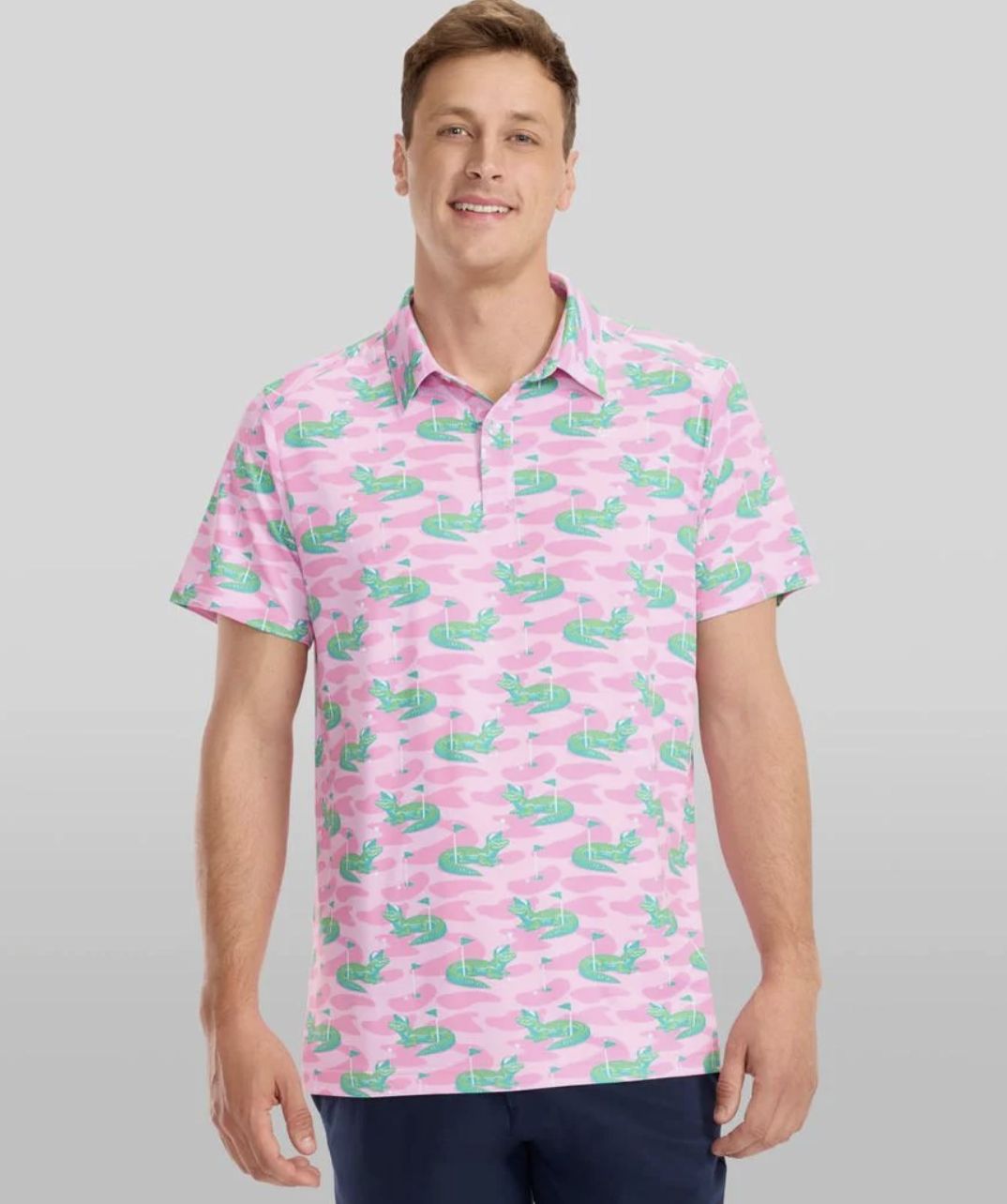 TIPSY ELVES GATOR GOLFER PINK GOLF POLO SHIRT - MEN'S FUN GOLF APPAREL