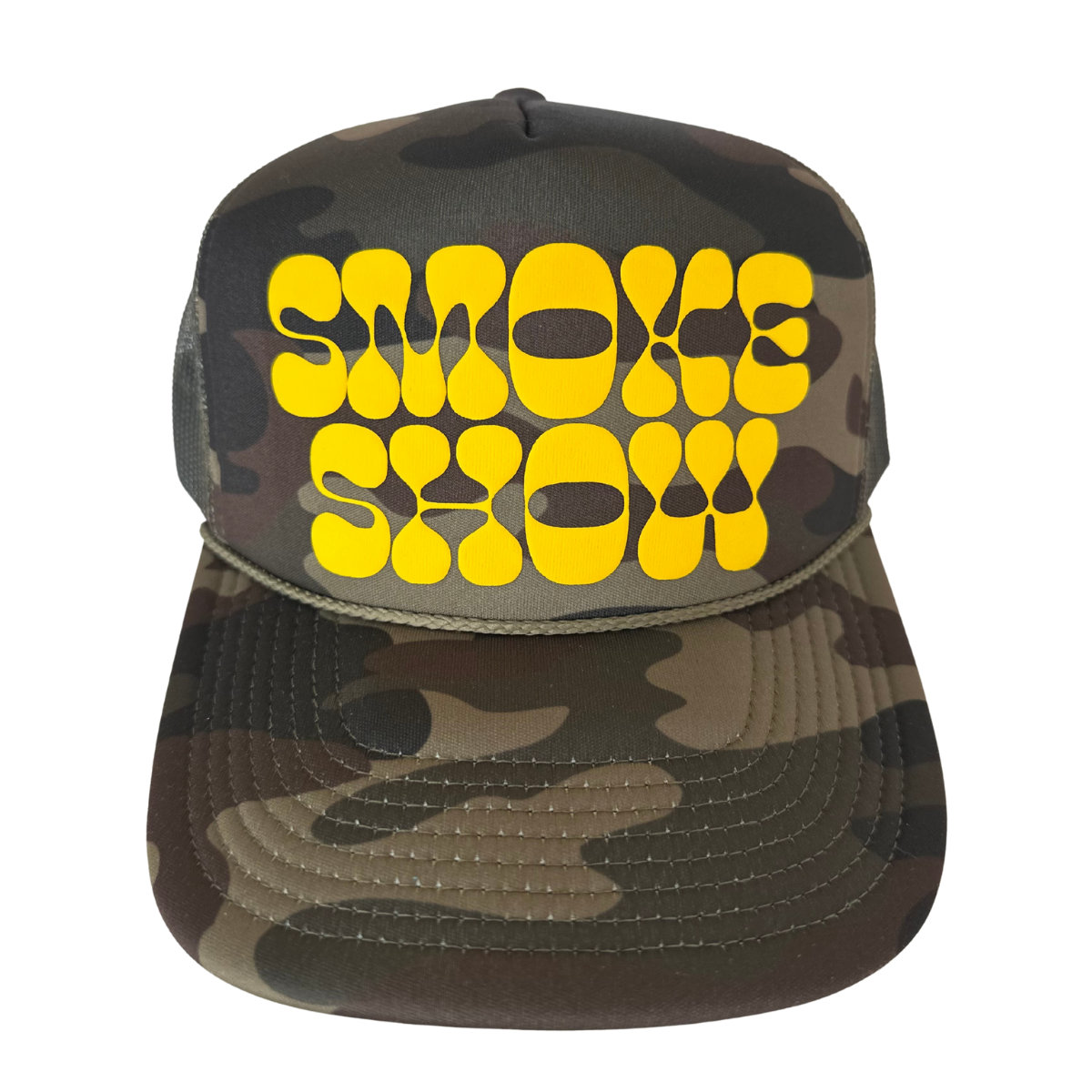 SMOKE SHOW TRUCKER HAT CAMO YELLOW - LOCAL BEACH