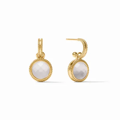 JULIE VOS FLEUR-DE-LIS HOOP &amp; CHARM EARRING-IRIDESCENT CLEAR CRYSTAL-OS - GOLD