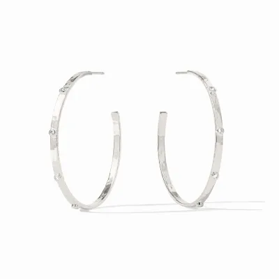 JULIE VOS CRESCENT STONE HOOP-CUBIC ZIRCONIA-XL - SILVER