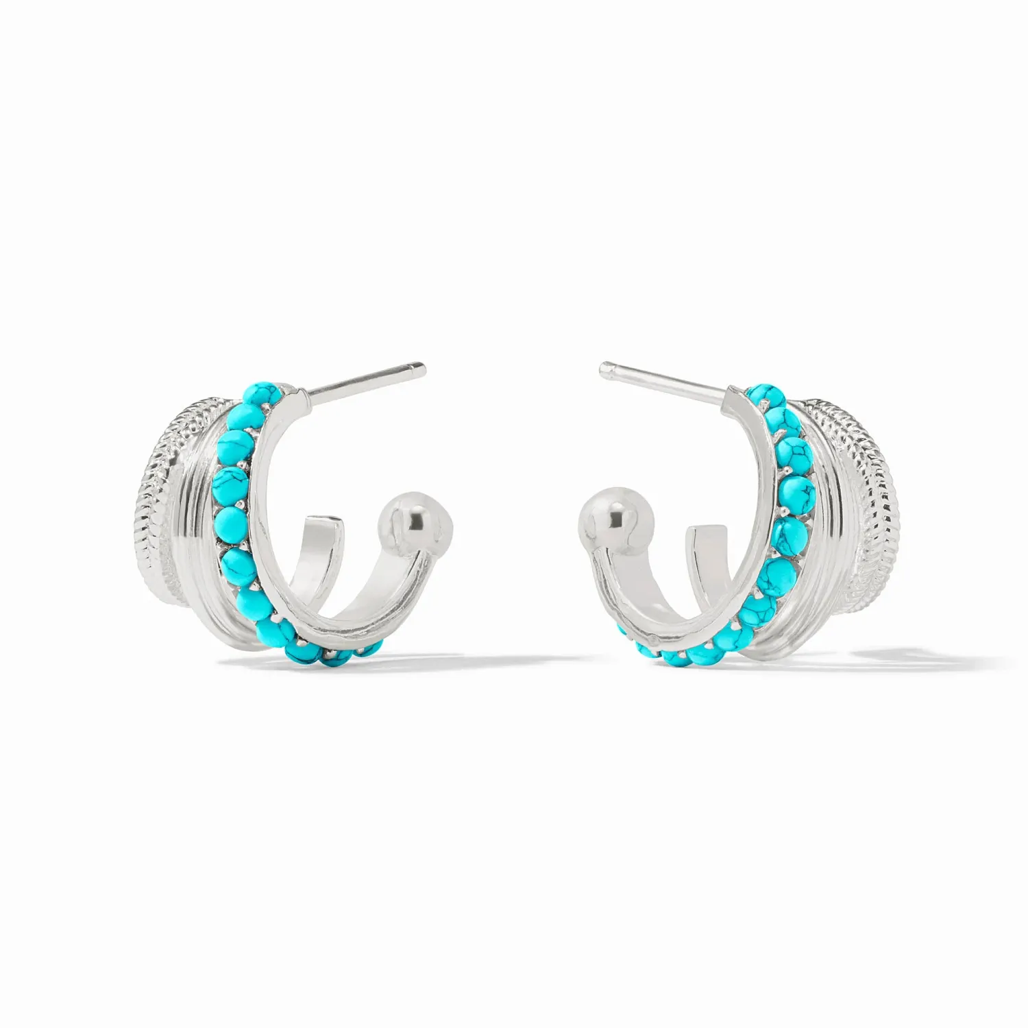 JULIE VOS HYDRA TRIPLE HOOP-TURQUOISE BLUE-OS - SILVER