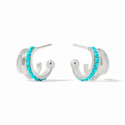 JULIE VOS HYDRA TRIPLE HOOP-TURQUOISE BLUE-OS - SILVER