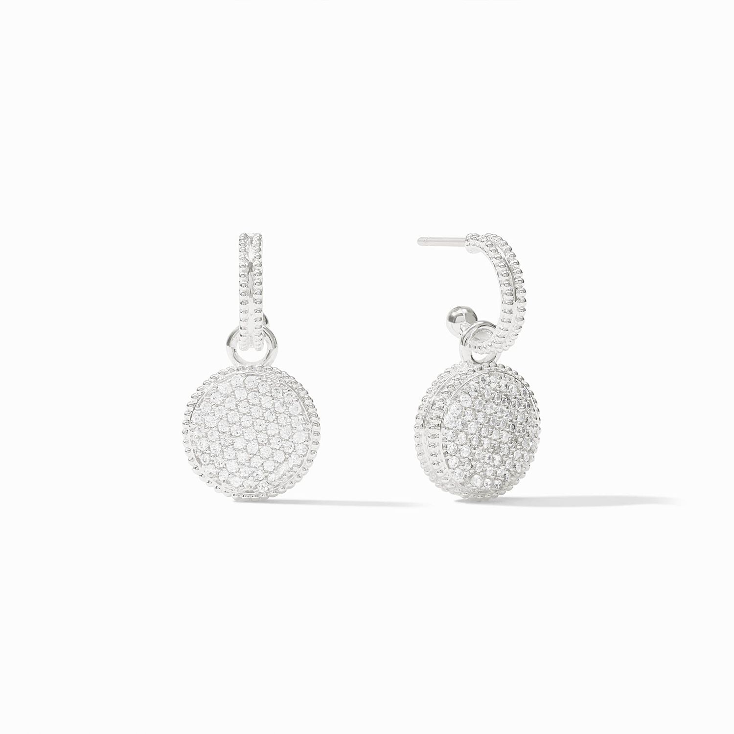 JULIE VOS FLEUR-DE-LIS HOOP &amp; CHARM EARRING-CUBIC ZIRCONIA-OS - SILVER