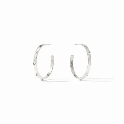 JULIE VOS CRESCENT STONE HOOP-CUBIC ZIRCONIA-M - SILVER
