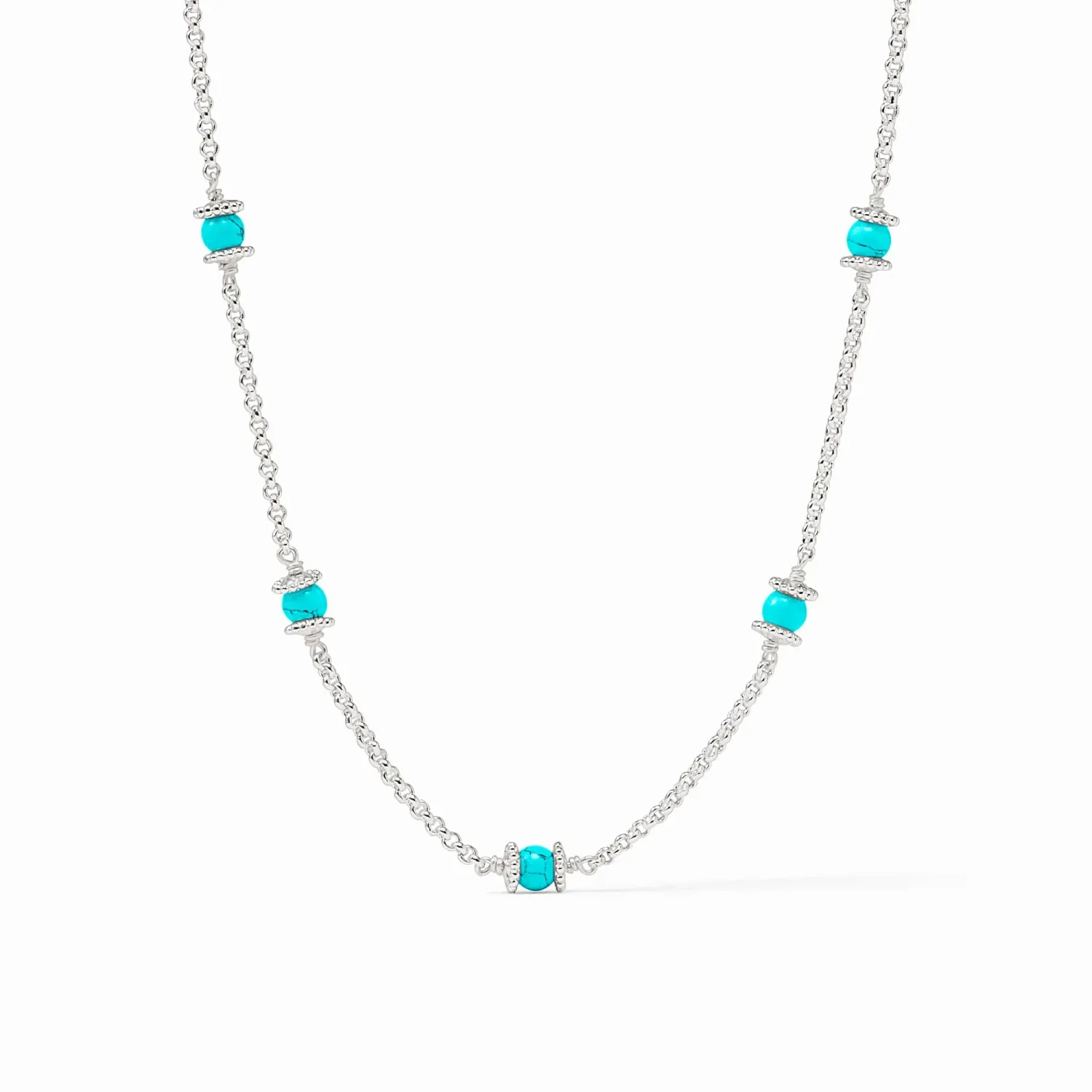 JULIE VOS HYDRA DELICATE STATION NECKLACE-TURQUOISE BLUE-OS - SILVER