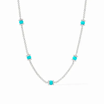 JULIE VOS HYDRA DELICATE STATION NECKLACE-TURQUOISE BLUE-OS - SILVER