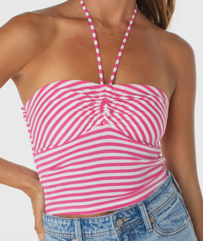 ROXY WINDSPUN HALTER-PINK/WHITE