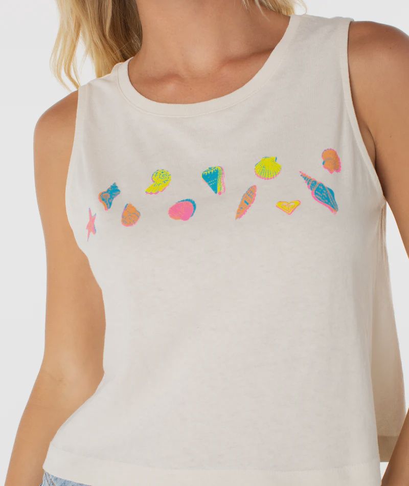 ROXY SHELL RISOGRAPH TANK-CLOUD DANCER