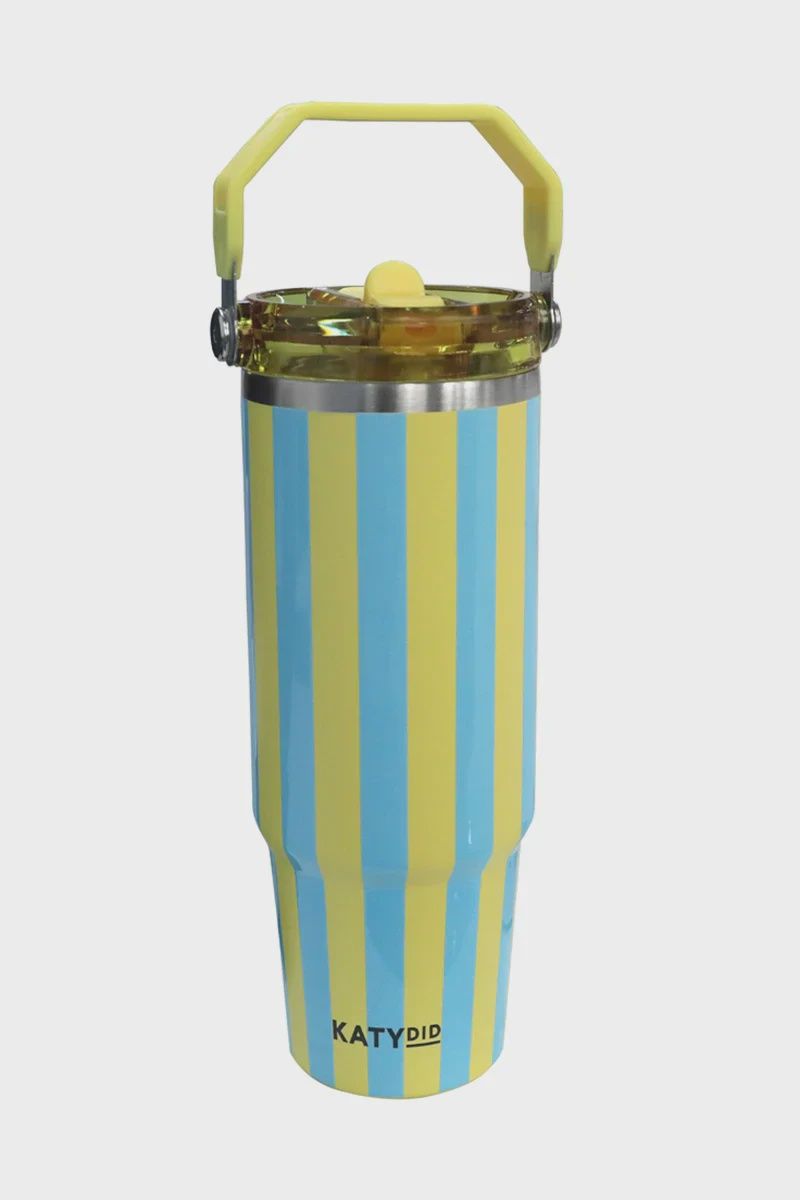 KATYDID YELLOW AND AQUA STRIPED 40 OZ CABANA JUG TUMBLER