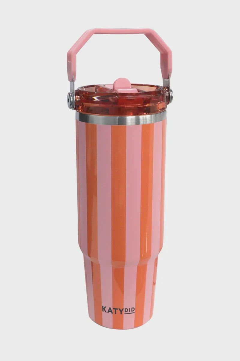 KATYDID PINK AND ORANGE STRIPED 40 OZ CABANA JUG TUMBLER