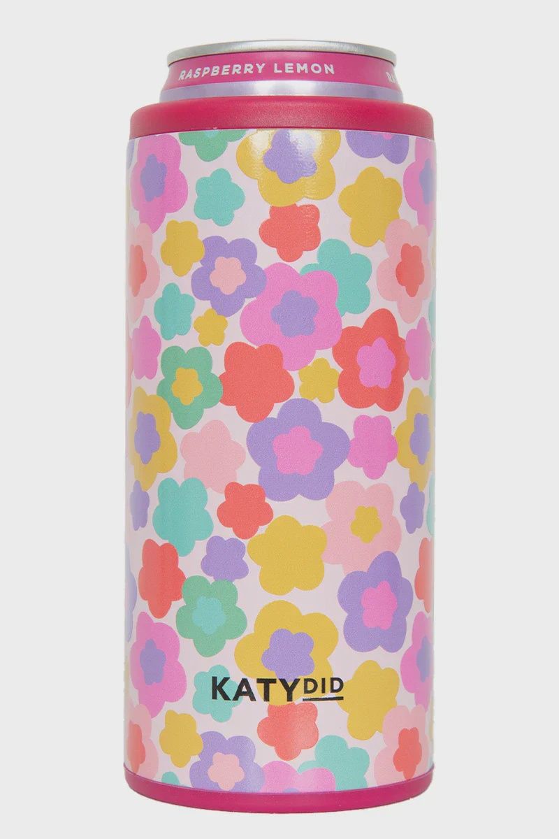 KATYDID GROOVY MULTICOLORED FLOWERS SLIM CAN COOLER