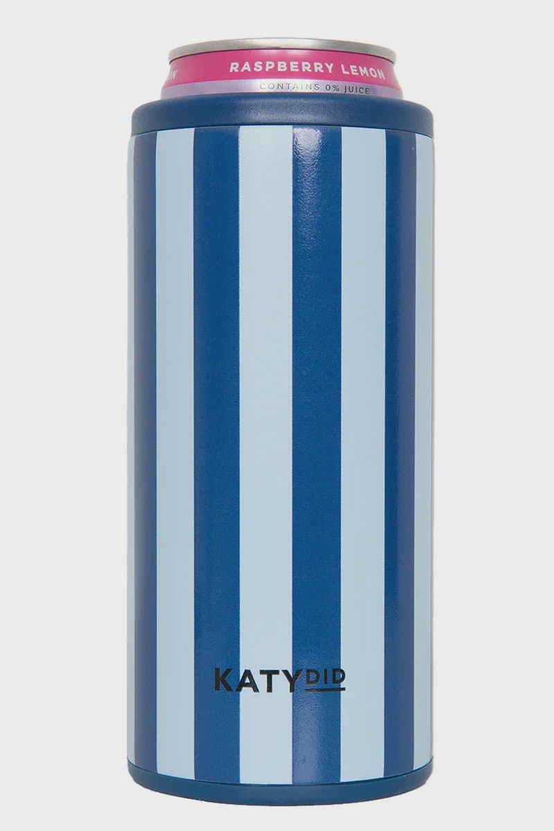 KATYDID LIGHT BLUE AND NAVY STRIPED SLIM CAN COOLER