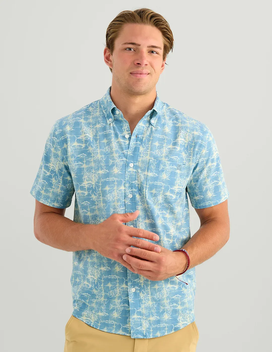 HUK KONA PRINTED SS SHIRT-BLUE SHADOW