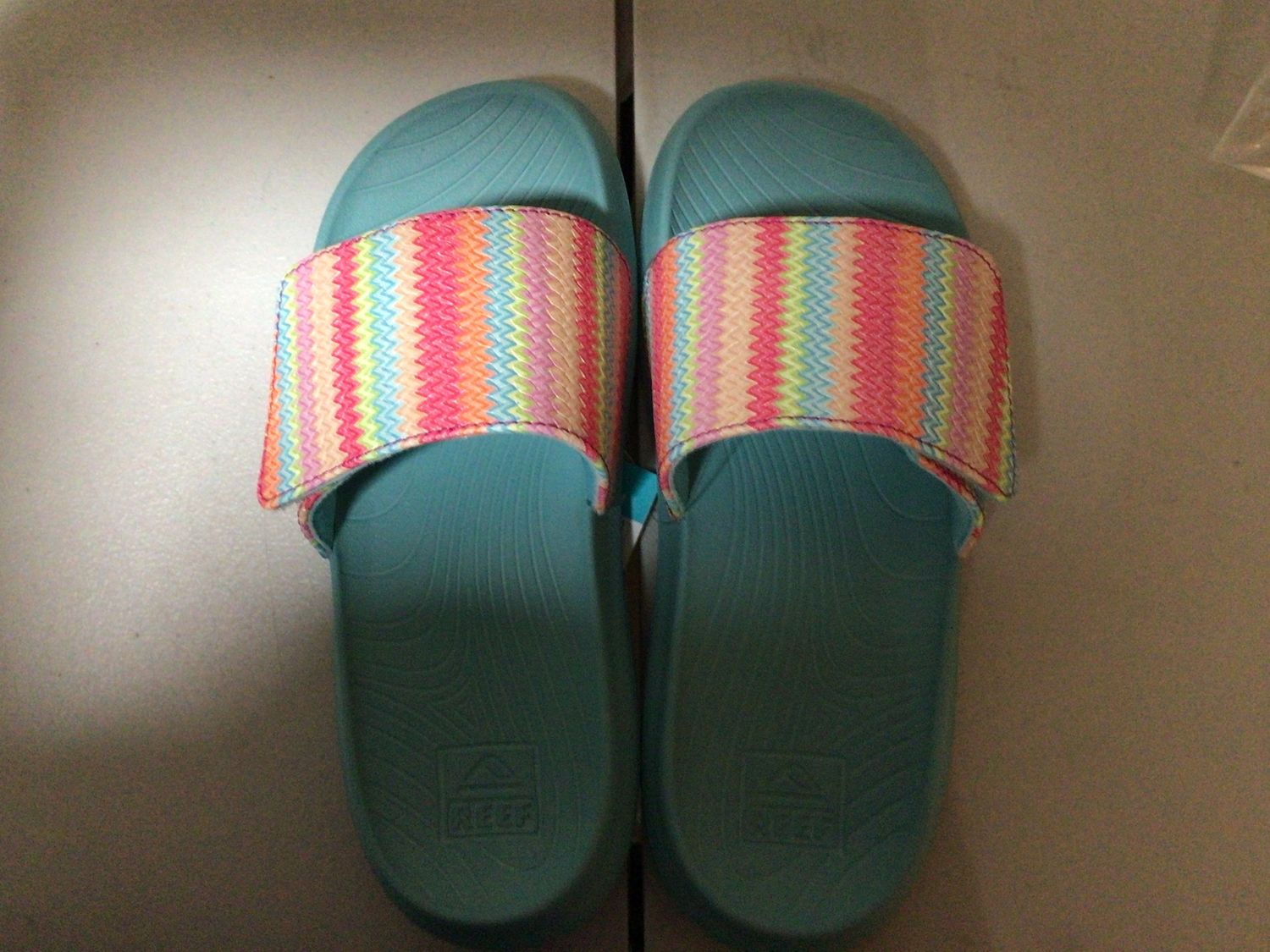 REEF G KIDS SALTY SLIDE-AQUA/STRIPE