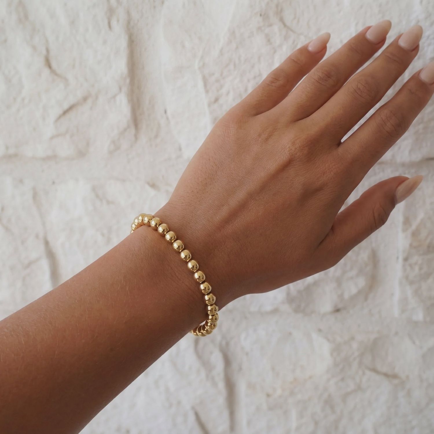 BARA BOHEME CLASSIC 6MM GOLD BEADS BRACELET 6.5”