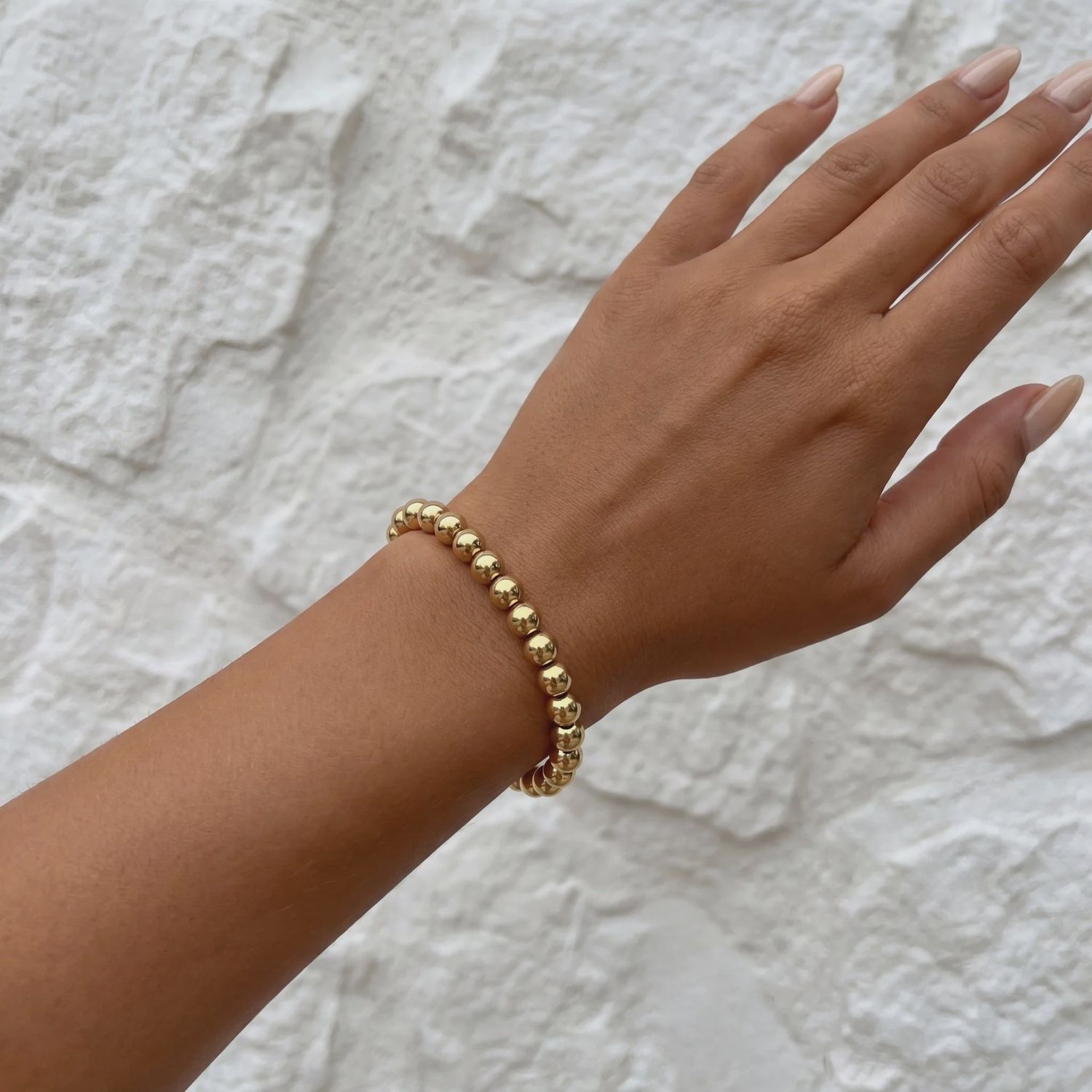BARA BOHEME CLASSIC 7MM GOLD BEADS BRACELET 7”