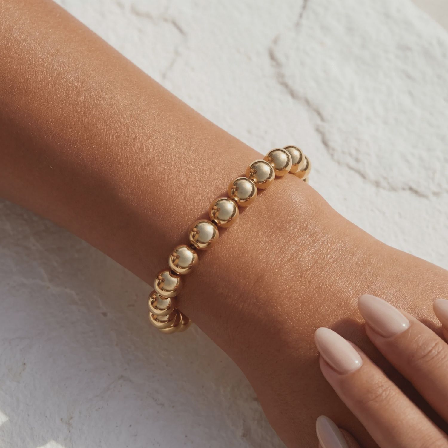 BARA BOHEME CLASSIC 8MM GOLD BEADS BRACELET 7”