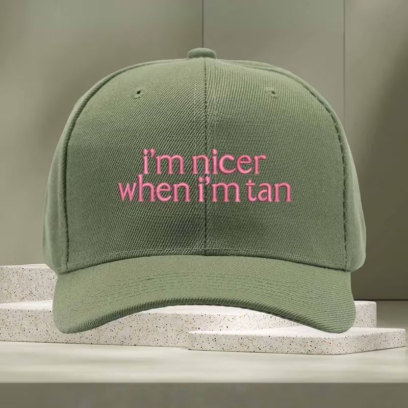 I’M NICER WHEN I’M TAN BASEBALL CAP-FERN GREEN/PINK