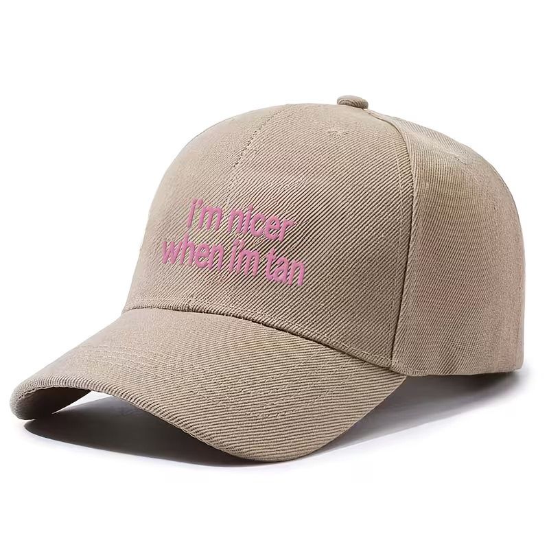 I’M NICER WHEN I’M TAN BASEBALL CAP-KHAKI/PINK