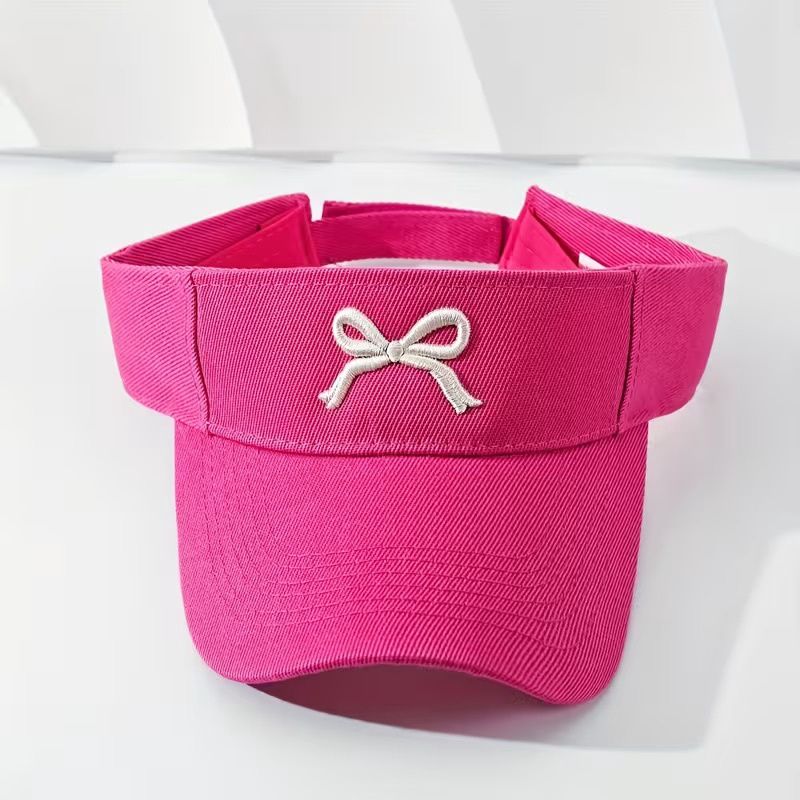 EMBROIDERED BOW VISOR-ROSE RED PINK