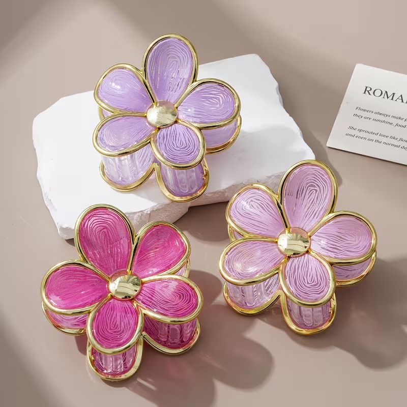 GOLD RIMMED FLOWER HAIR CLIP-ASSORTED COLORS