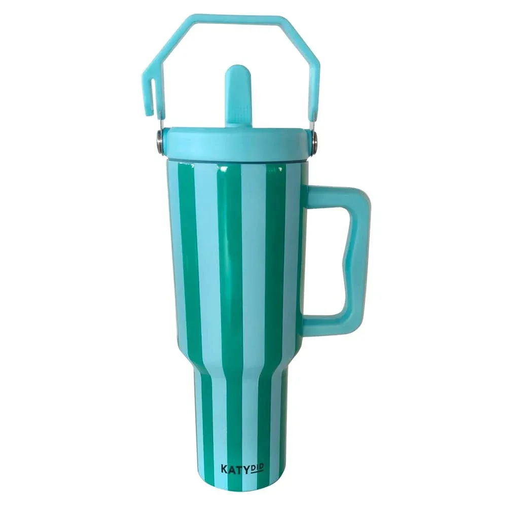 KATYDID AQUA AND GREEN STRIPED 40 OZ CABANA JUG TUMBLER
