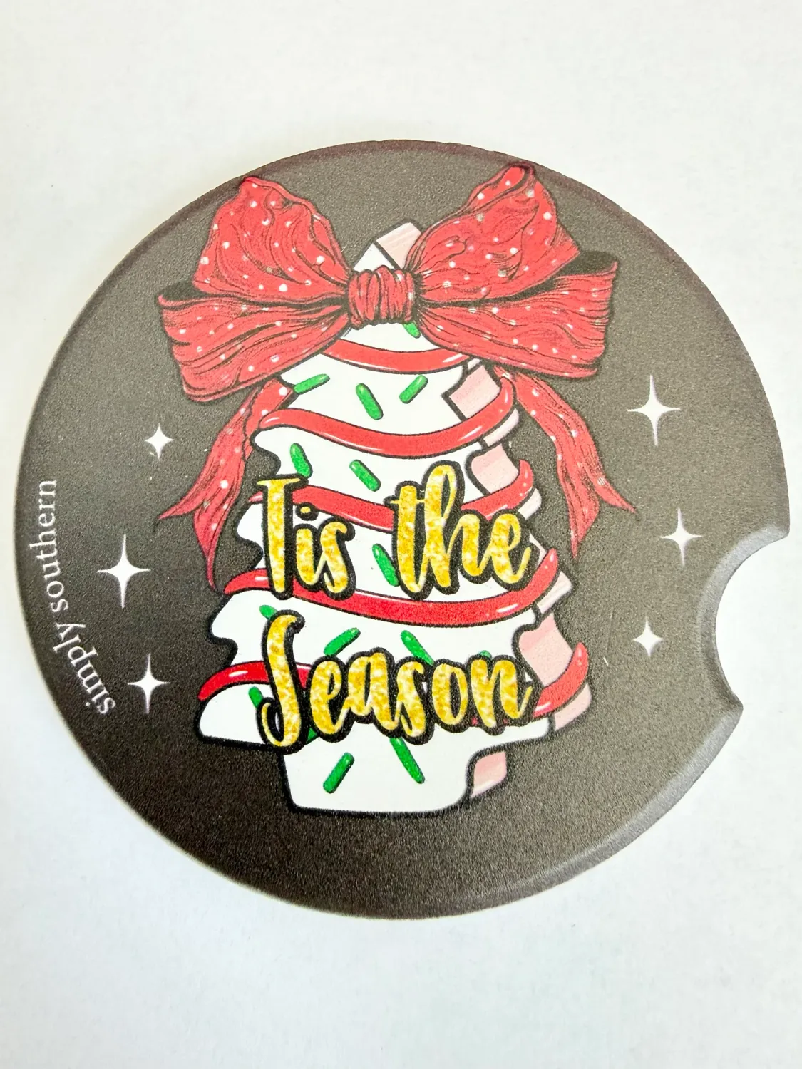 SIMPLY SOUTHERN SINGLE HOLIDAY CAR COASTER-TIS THE SEASON TREE