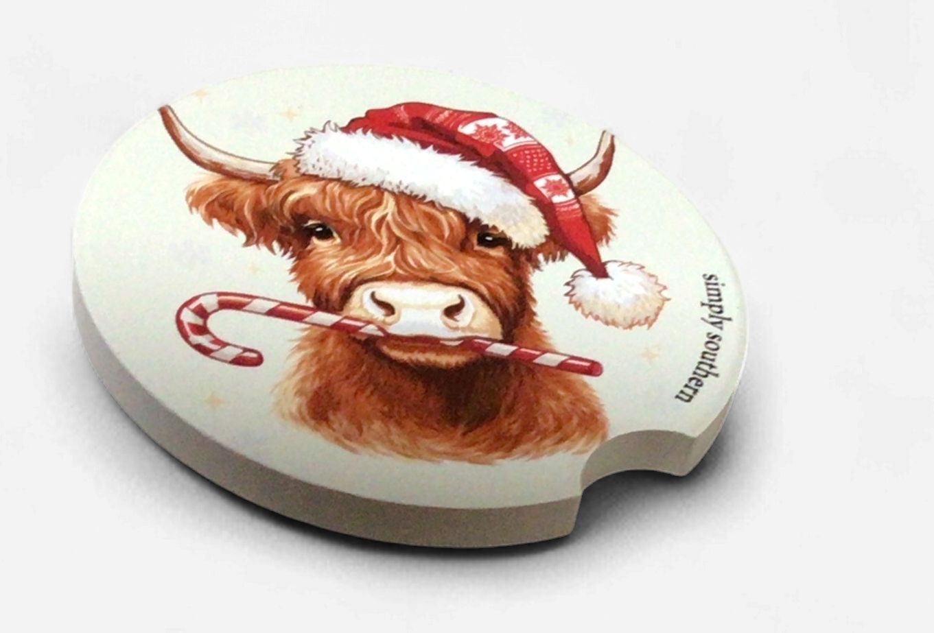 SIMPLY SOUTHERN SINGLE HOLIDAY CAR COASTER- CANDY CANE COW