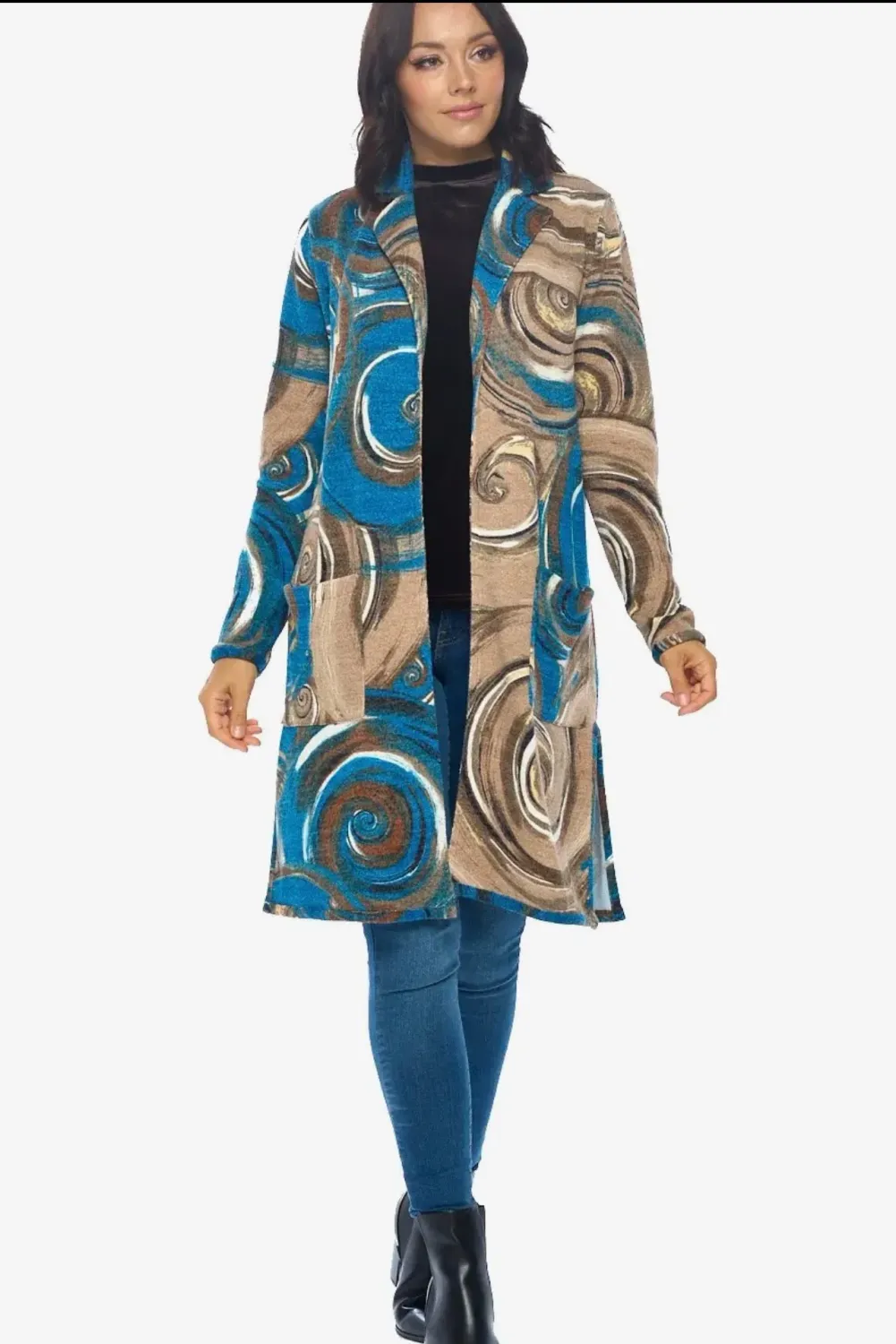 ARYEH BAILEY OPEN FRONT COAT-BLUE/MOCCA