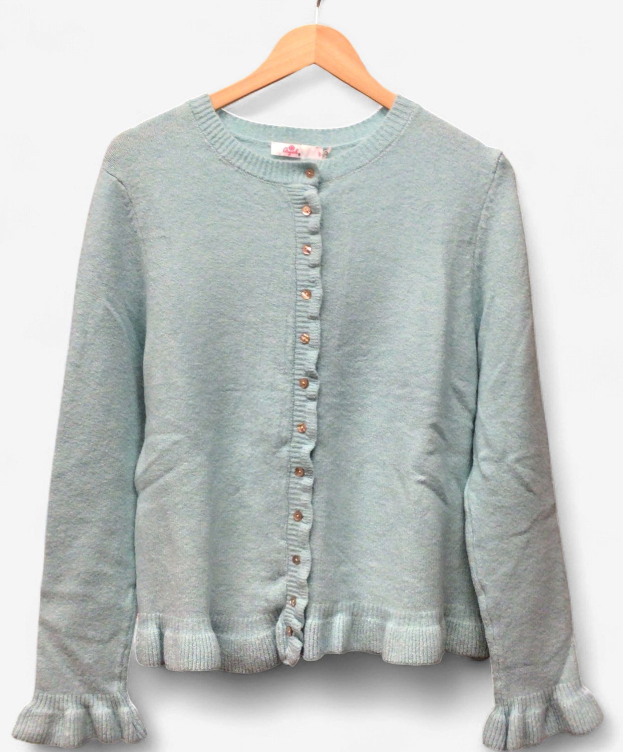 ARYEH RUFFLE KNIT CARDIGAN- SEAFOAM