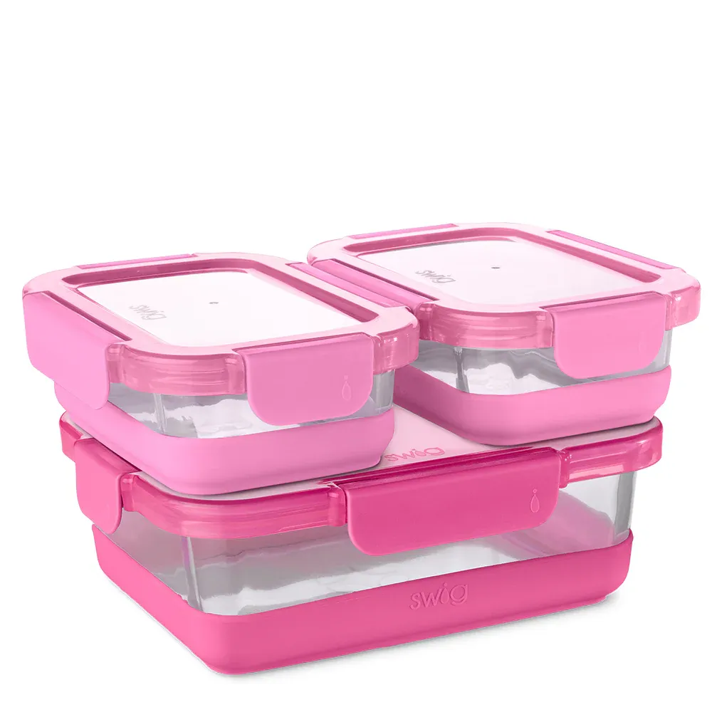 SWIG LIFE PINK 3PC GLASS FOOD STORAGE SET(LARGE)