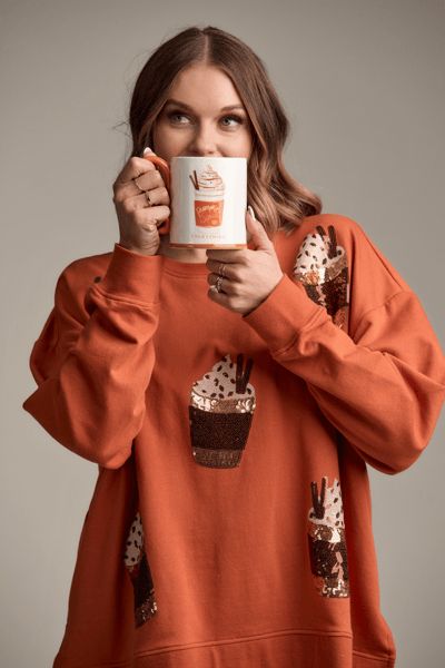 MUD PIE FALL SPARKLE SWEATSHIRT-DARK ORANGE(O/S)