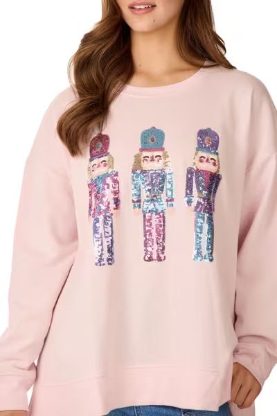 MUD PIE NUTCRACKER SPARKLE SWEATSHIRT-PINK (O/S)