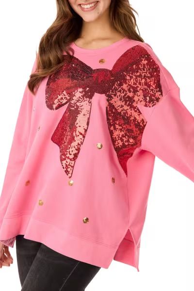 MUD PIE HOLIDAY BOW SPARKLE SWEATSHIRT(O/S)