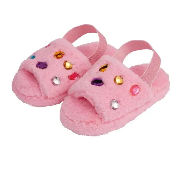 MUD PIE PINK JEWELED FUR SLIPPERS (4T-5T)