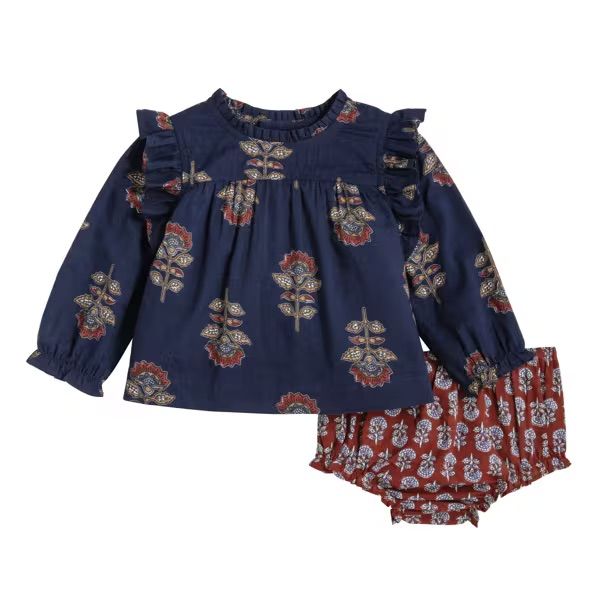 MUD PIE NAVY FLORAL PINAFORE SET