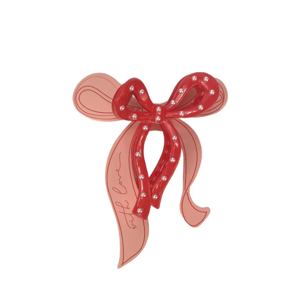 MUD PIE VALENTINE BOW CLAW CLIPS, Color: RED