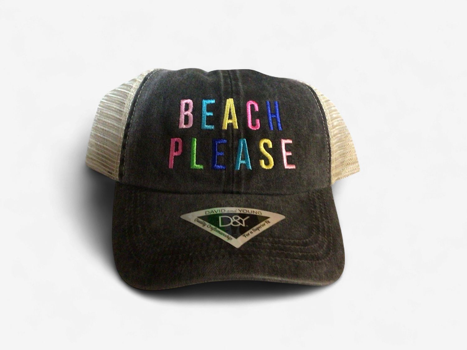 BEACH PLEASE EMBROIDERY MESH BACK CAP-CHARCOAL