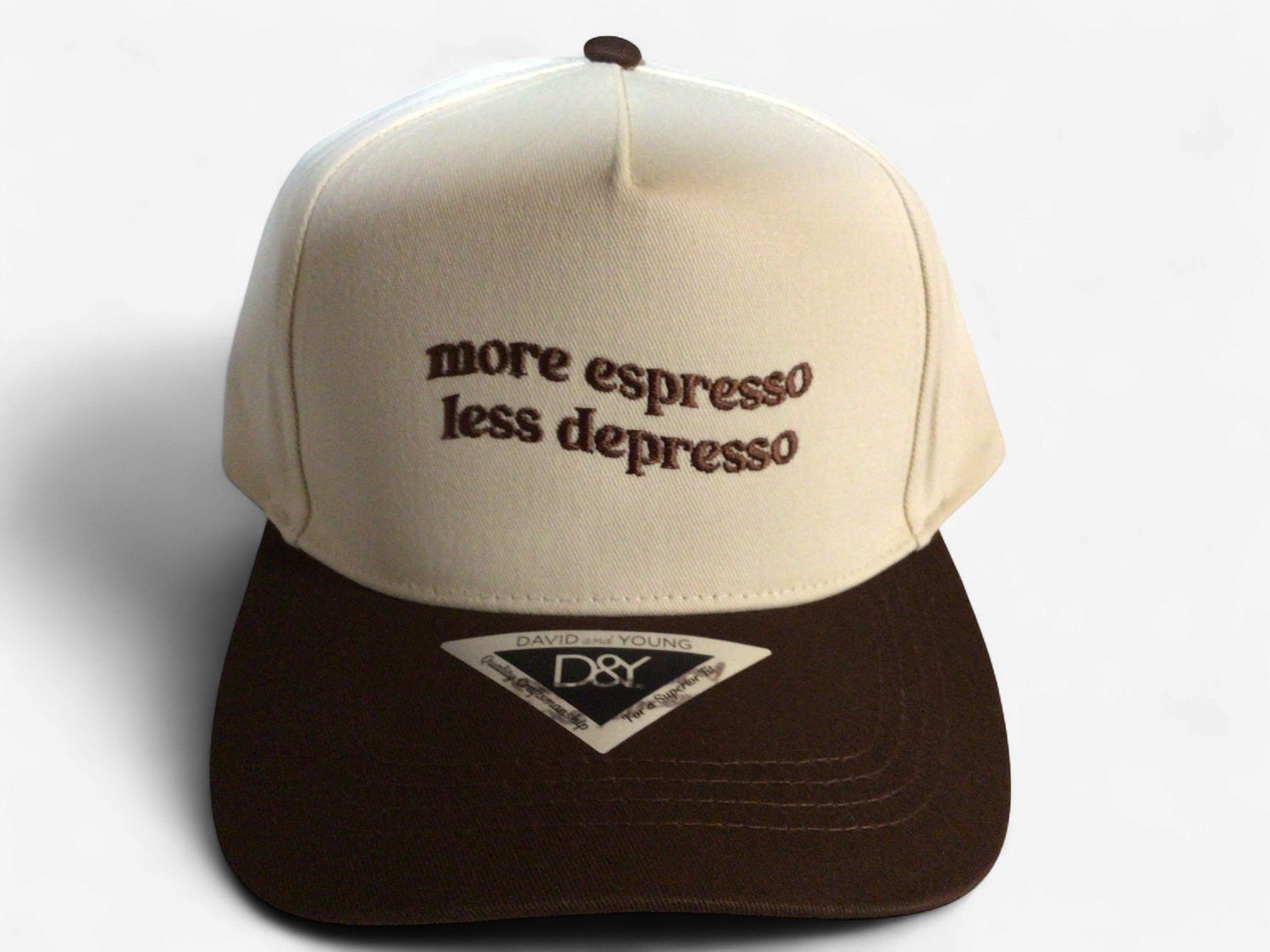 MORE ESPRESSO LESS DEPRESSOR EMBROIDERY TWO TONE CAP-BROWN