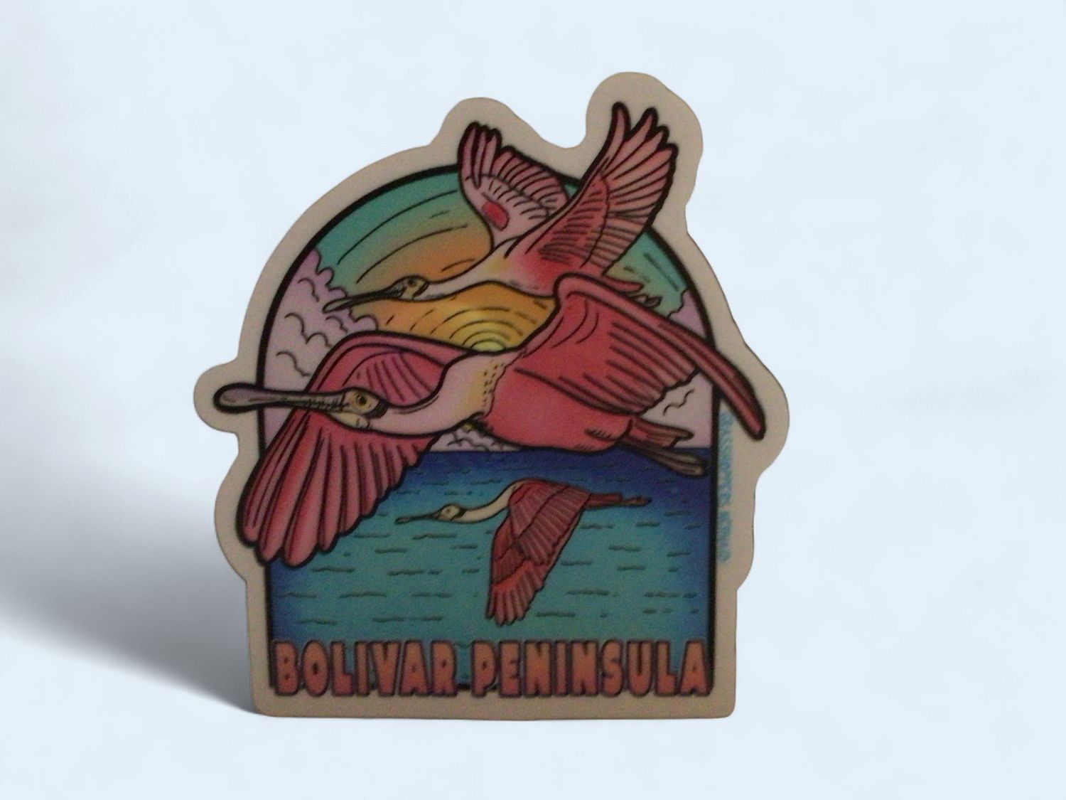 JURASSIC SPOONBILLS BOLIVAR PENINSULA STICKER