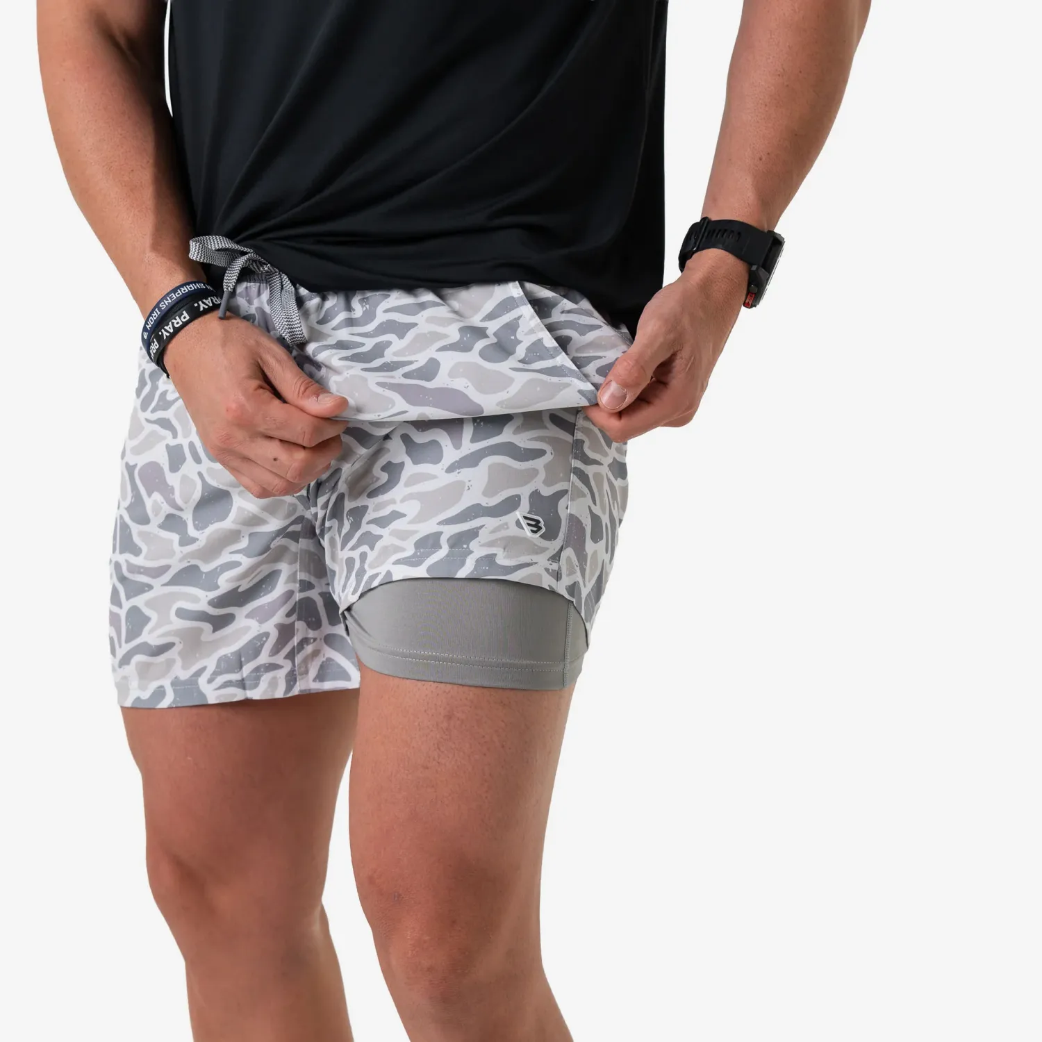 BURLEBO ATHLETIC SHORT WHITE CAMO-GREY LINER 5.5”