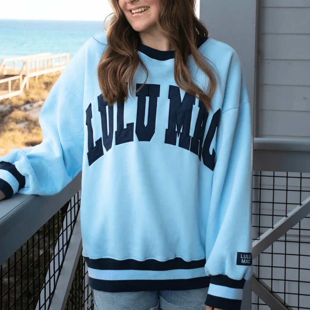 LULU MAC STITCH SOCIAL SOCIETY SWEATSHIRT -LIGHT BLUE/NAVY
