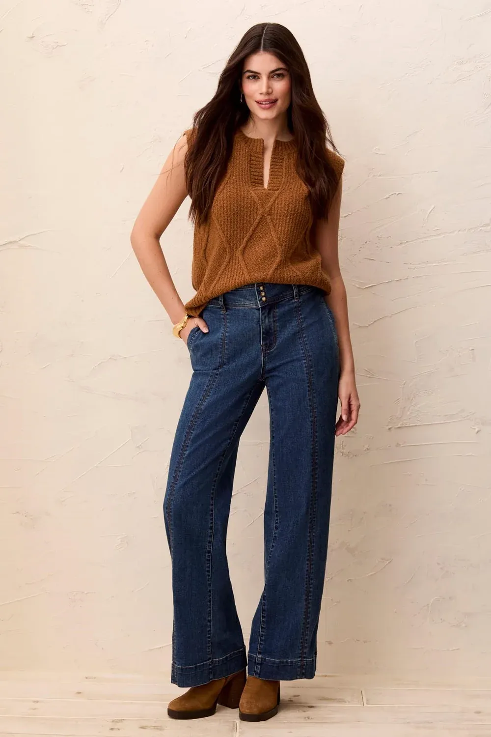 TRIBAL AUDREY HUGGING WIDE DENIM TROUSERS-DUSK