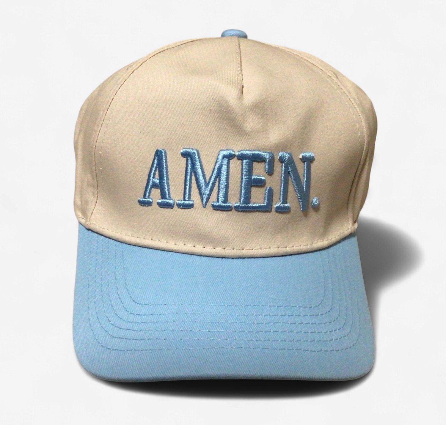 “AMEN.” EMBROIDERED HAT-LIGHT BLUE/WHITE